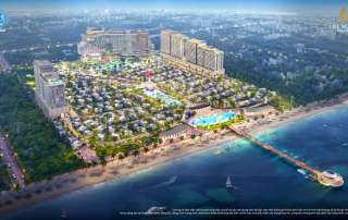 Phối cảnh kiến trúc mang cảm hứng siêu du thuyền vươn khơi của tháp condotel Vega Alaric tại The Maris Vũng Tàu, nổi bật với thiết kế giật cấp và 100% căn hộ sở hữu tầm nhìn hướng biển.